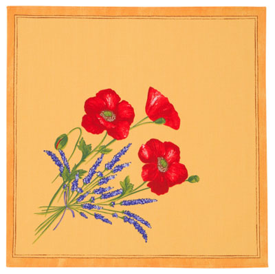 Provence print fabric tea towel (Coquelicots Lavandes.yellow)
